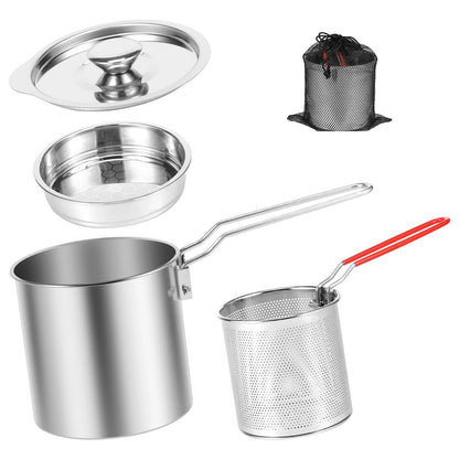 Stainless Steel Deep Fryer Pot - with Strainer Basket and Handle