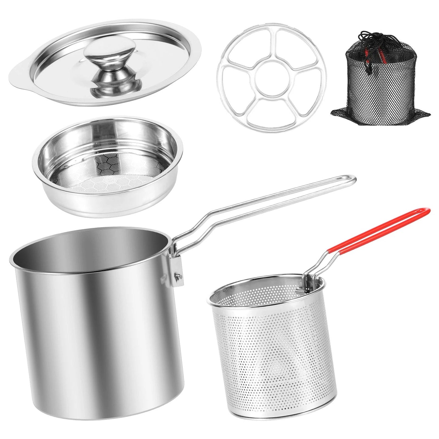 Stainless Steel Deep Fryer Pot - with Strainer Basket and Handle