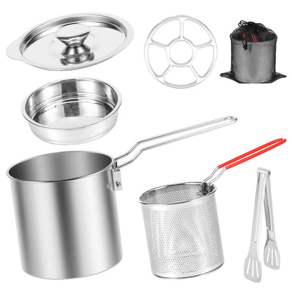 Stainless Steel Deep Fryer Pot - with Strainer Basket and Handle