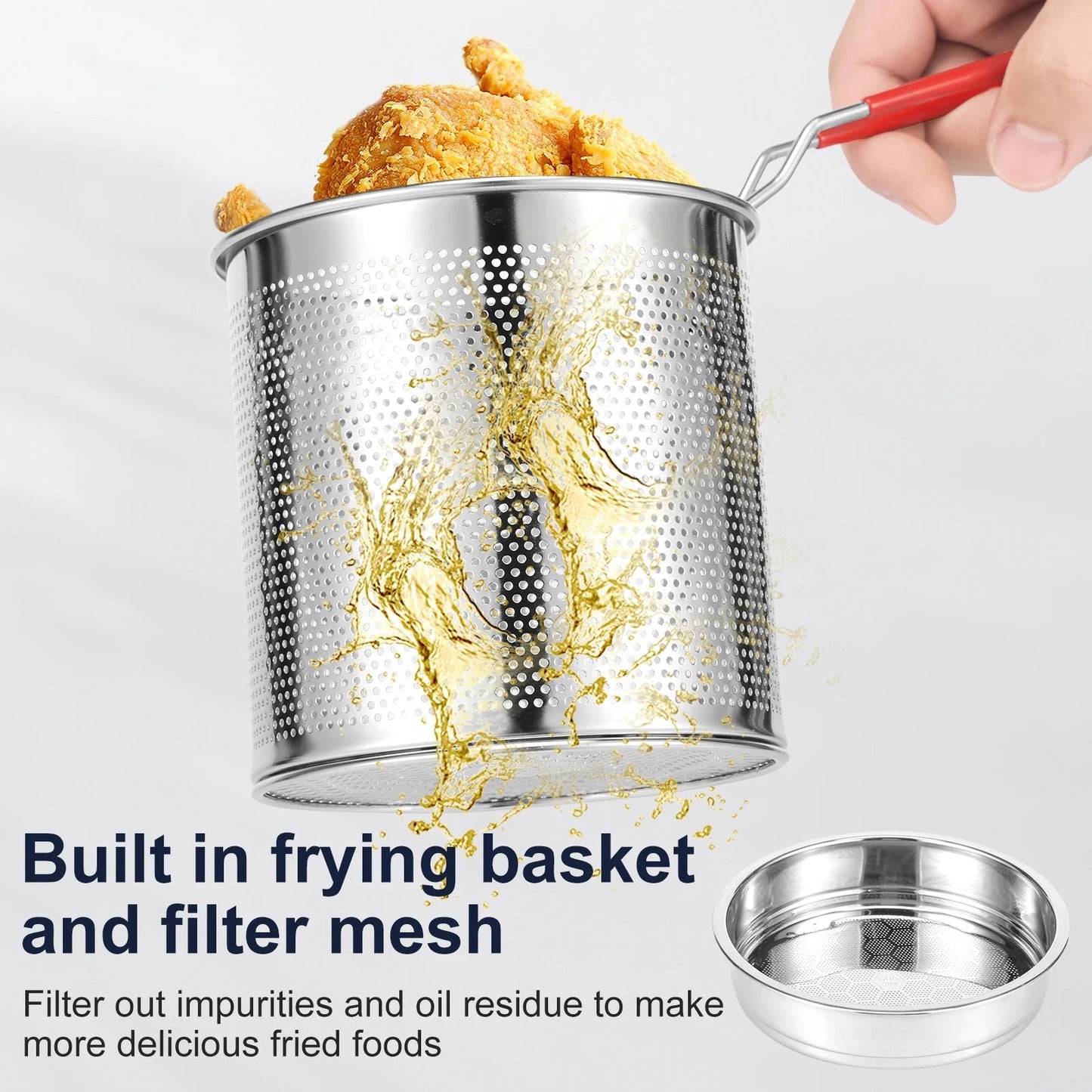 Stainless Steel Deep Fryer Pot - with Strainer Basket and Handle