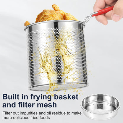 Stainless Steel Deep Fryer Pot - with Strainer Basket and Handle