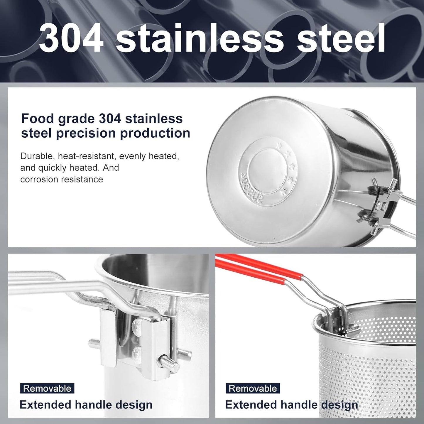 Stainless Steel Deep Fryer Pot - with Strainer Basket and Handle