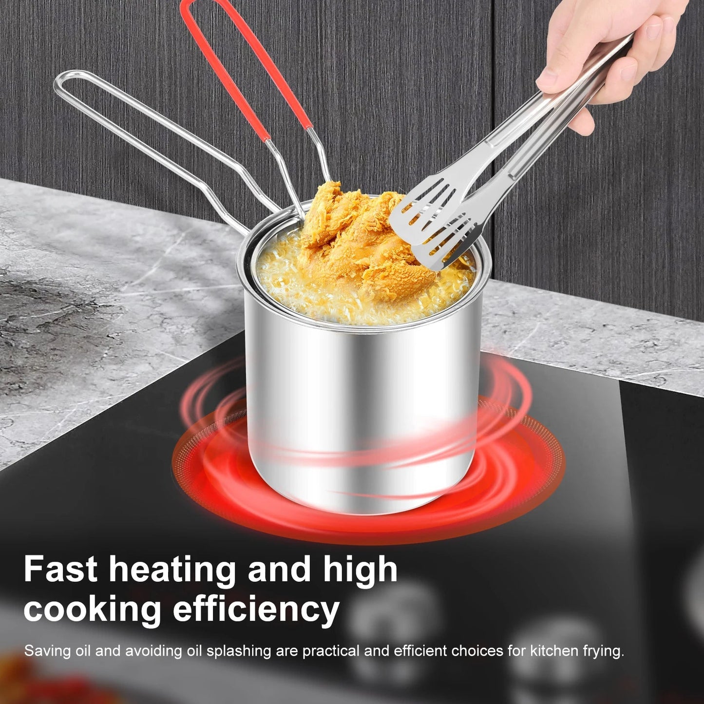 Stainless Steel Deep Fryer Pot - with Strainer Basket and Handle